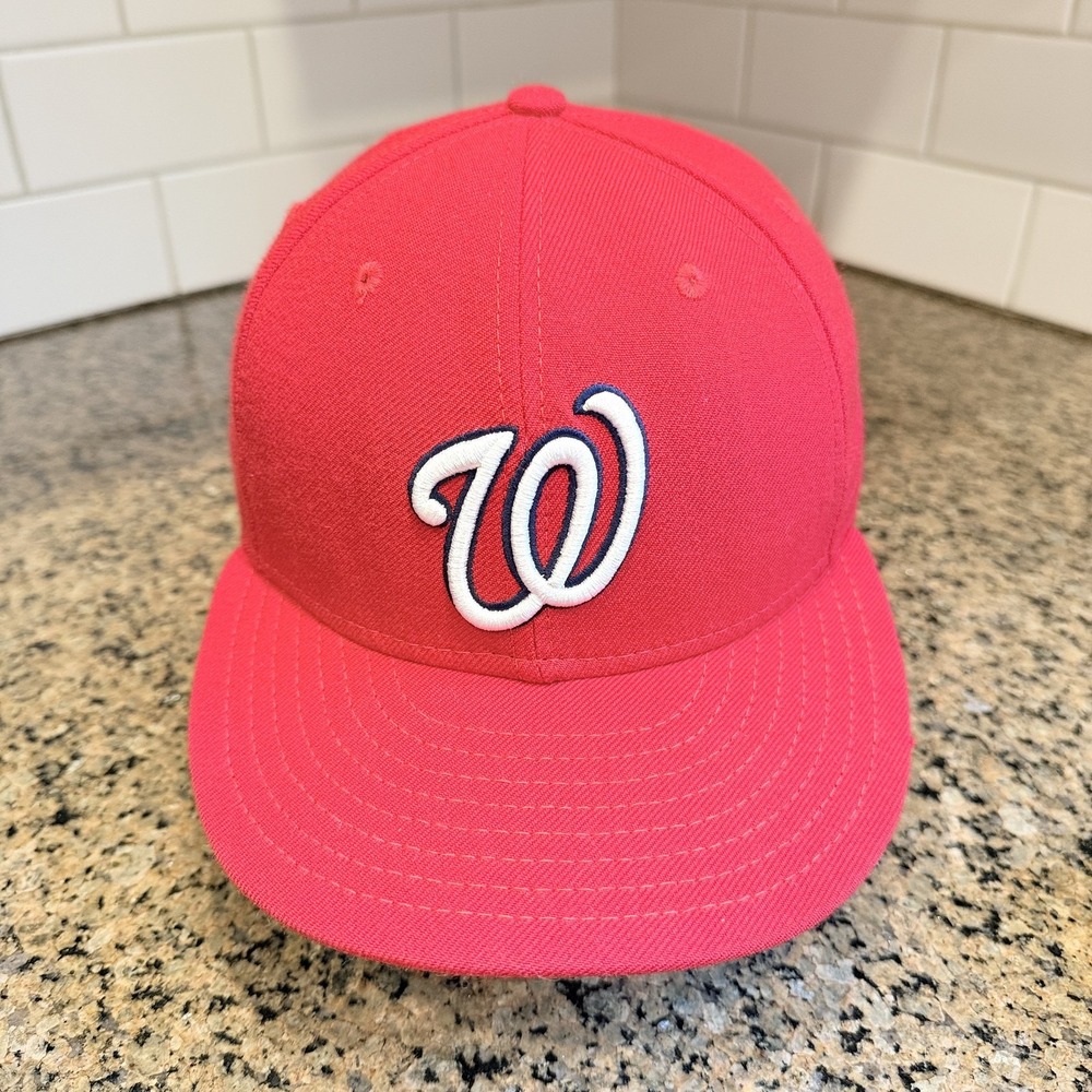 Vtg Washington Nationals MLB New Era 59FIFTY Hat Cap 7 1/4 US Made 100% Wool Red